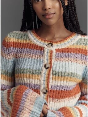 Pilcro ribbed multi striped   Button-Front Knit Cardigan